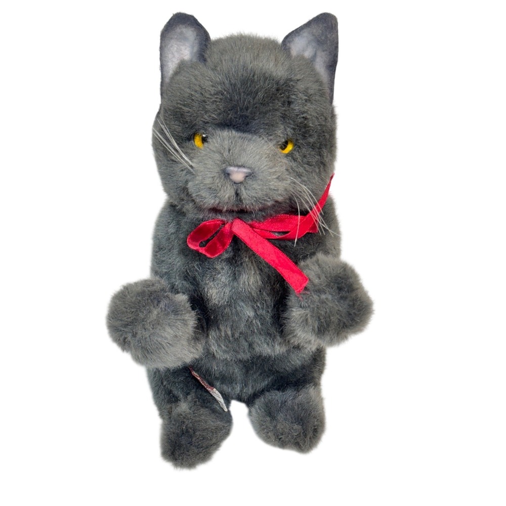 Applause 1987 Russian Blue Kitten Plush 10in Gray Cat Red Bow